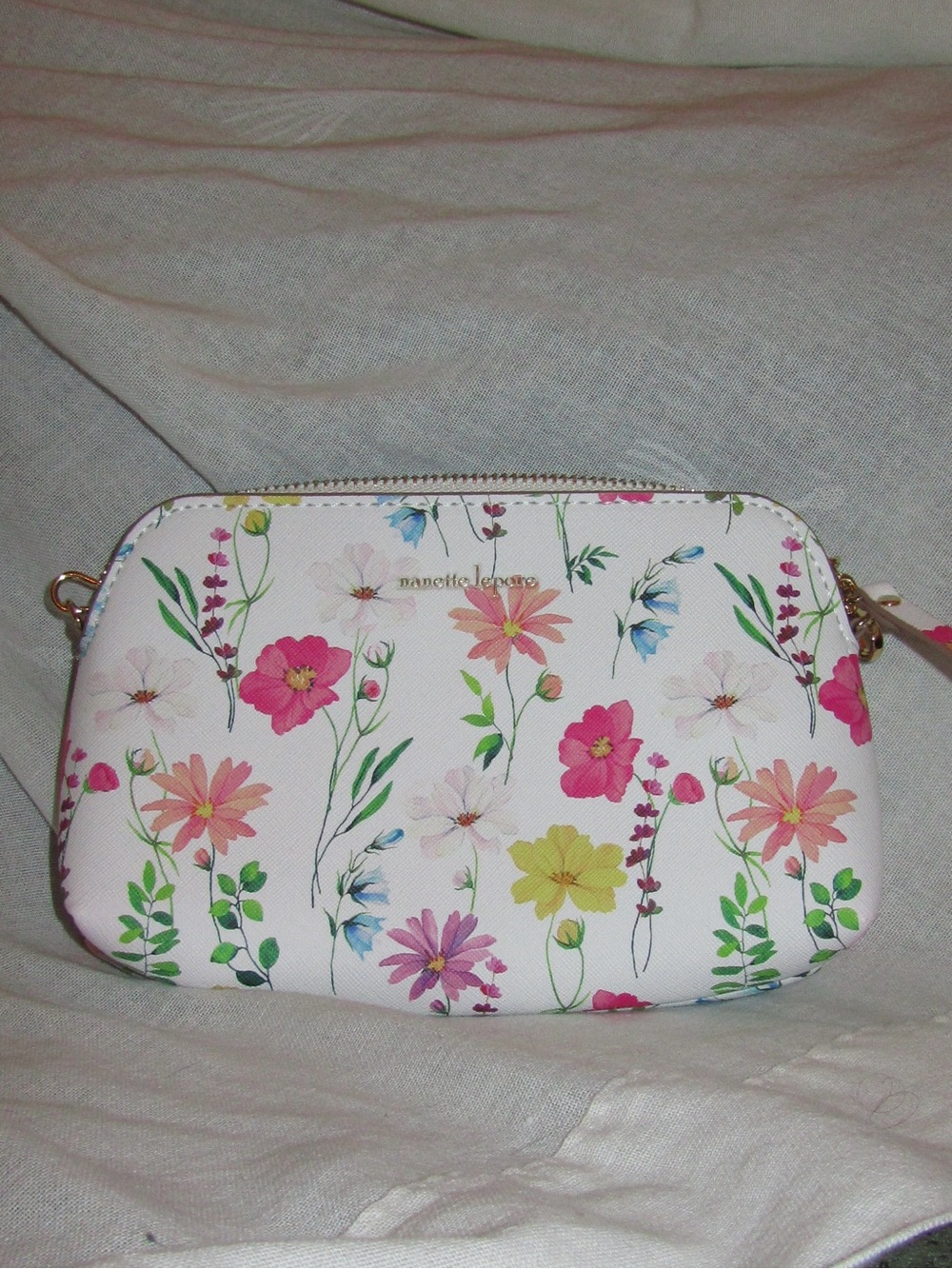 Nanette Lepore White Floral Crossbody Pouch with Pink & Yellow Floral